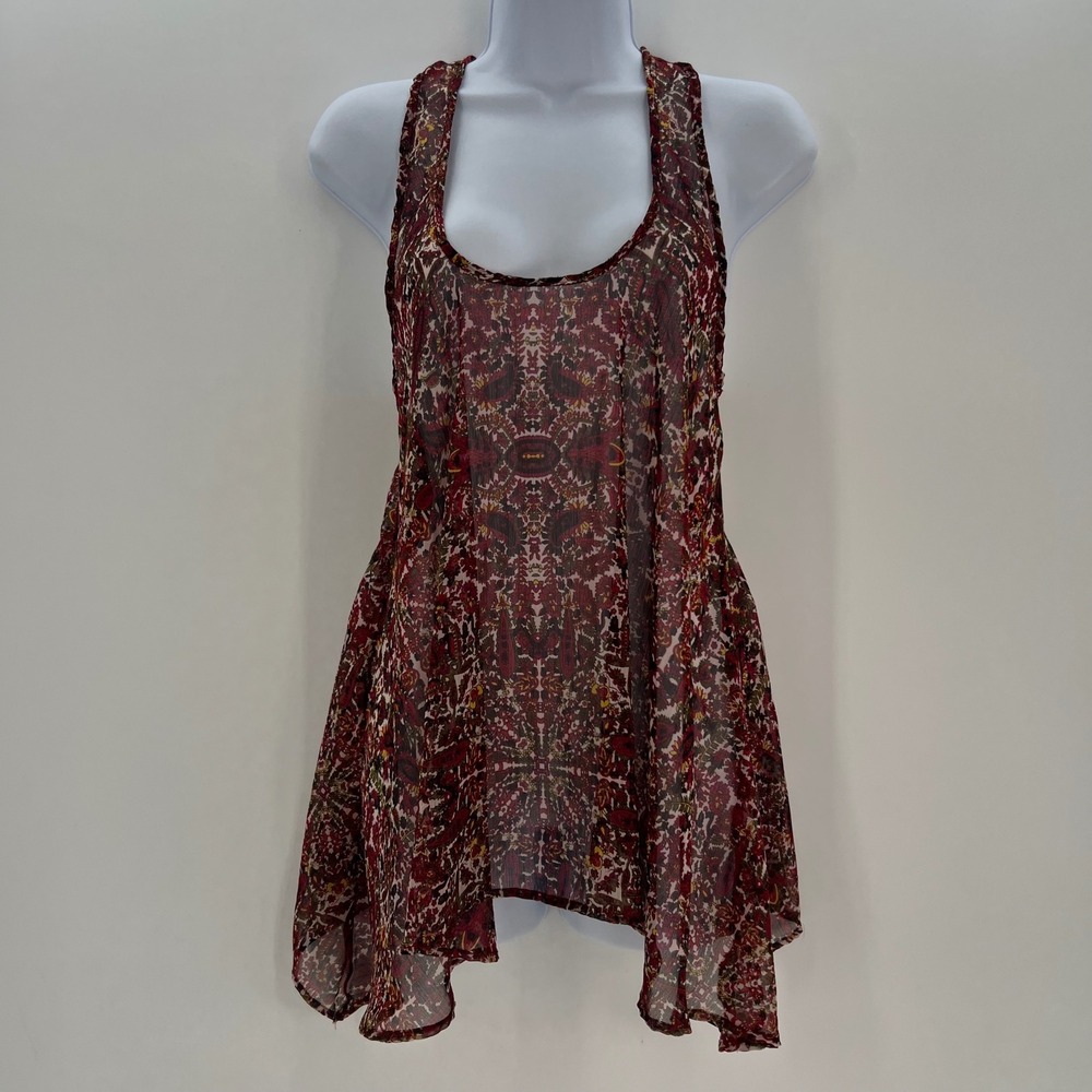 Tramp VTG Women S Sheer Western Handkerchief Hem Tank Top Boho Festival Rodeo
